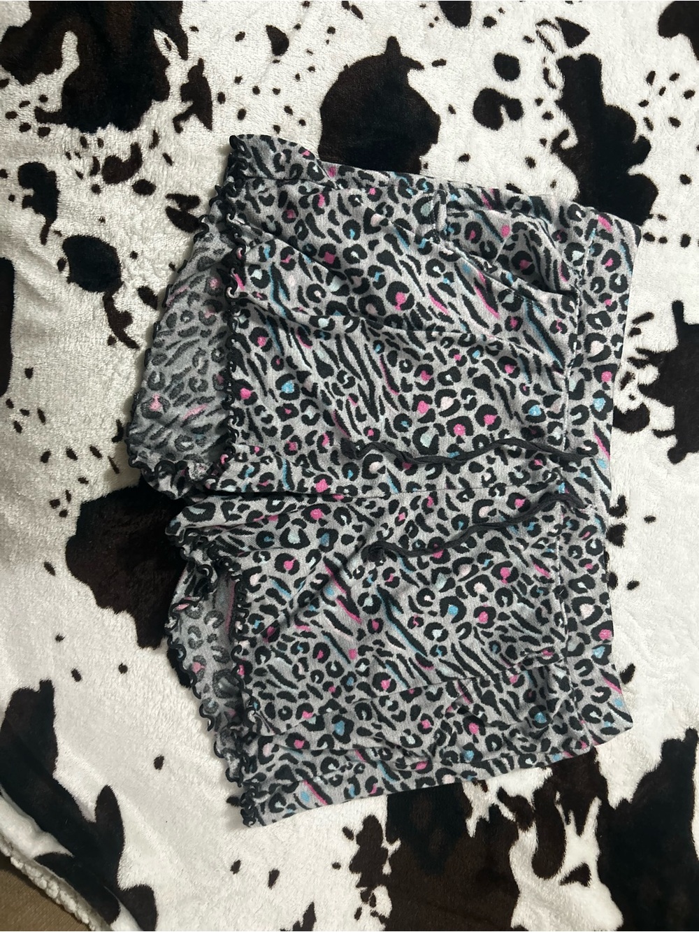 Secret Treasures Grey Animal Print Ruffle Skort with Pink & Blue Accents